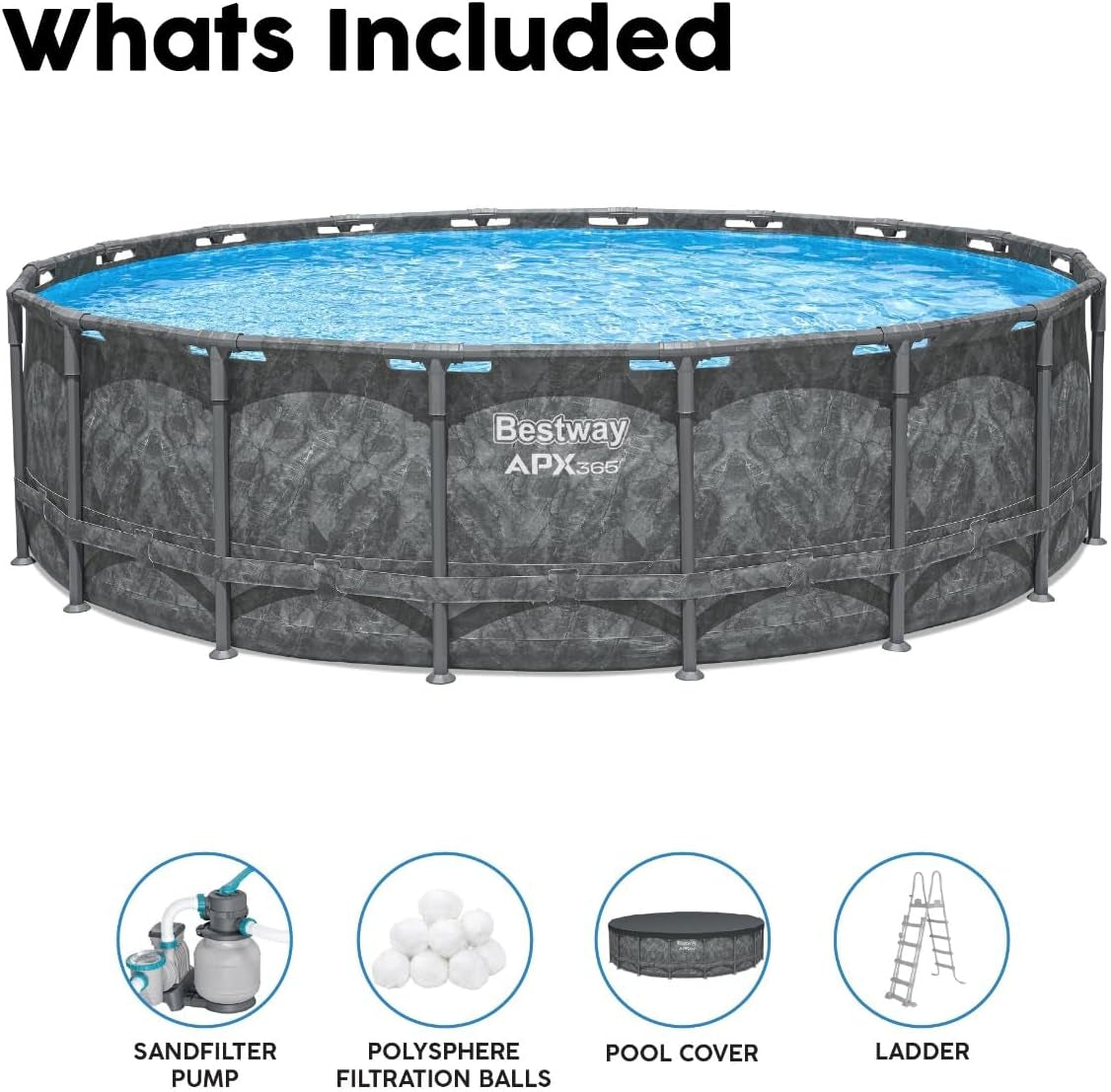 18Ft round Pool APX 365 Set, All Year-Round Swimming, above Ground, Complete Set, Grey