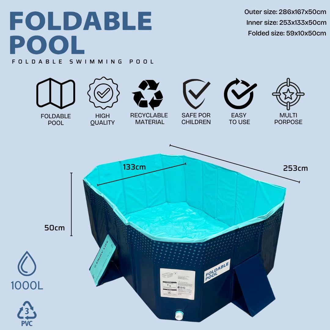 INDUSTEX Foldable Swimming Pool, Children'S Pool, Suitable for Dogs, Detachable, Portable Multi-Functional Outdoor PVC and Non-Slip - 253X133X50Cm