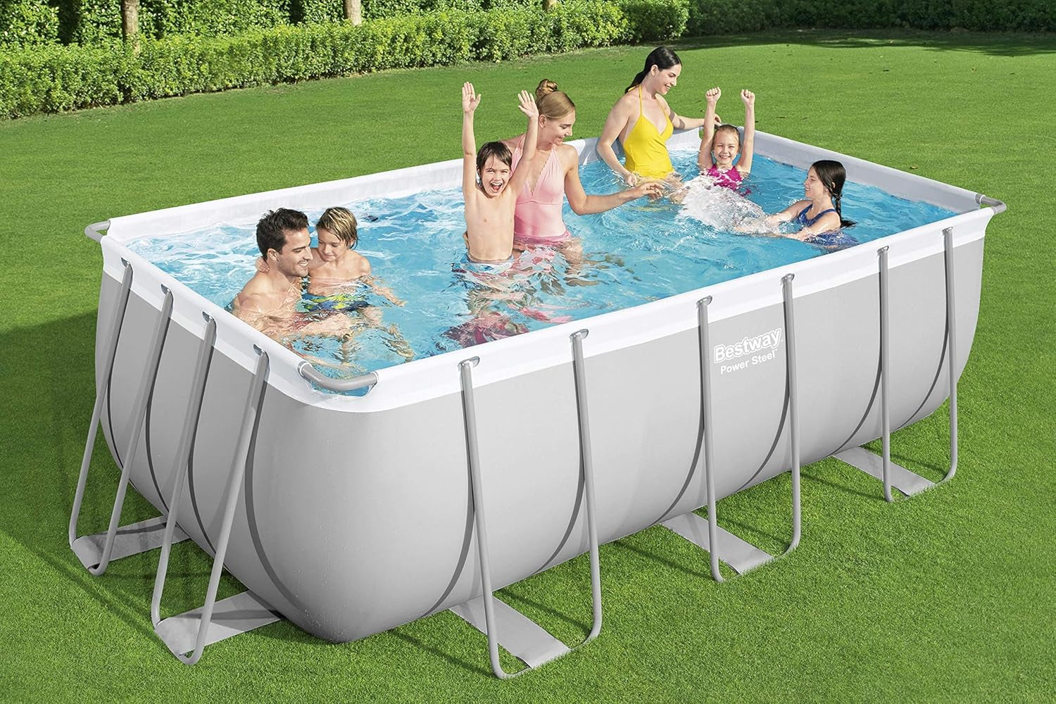 BW56456GB-21 Power Steel above Ground Pool, with Pump and Ladder, Grey, 13.6 Ft