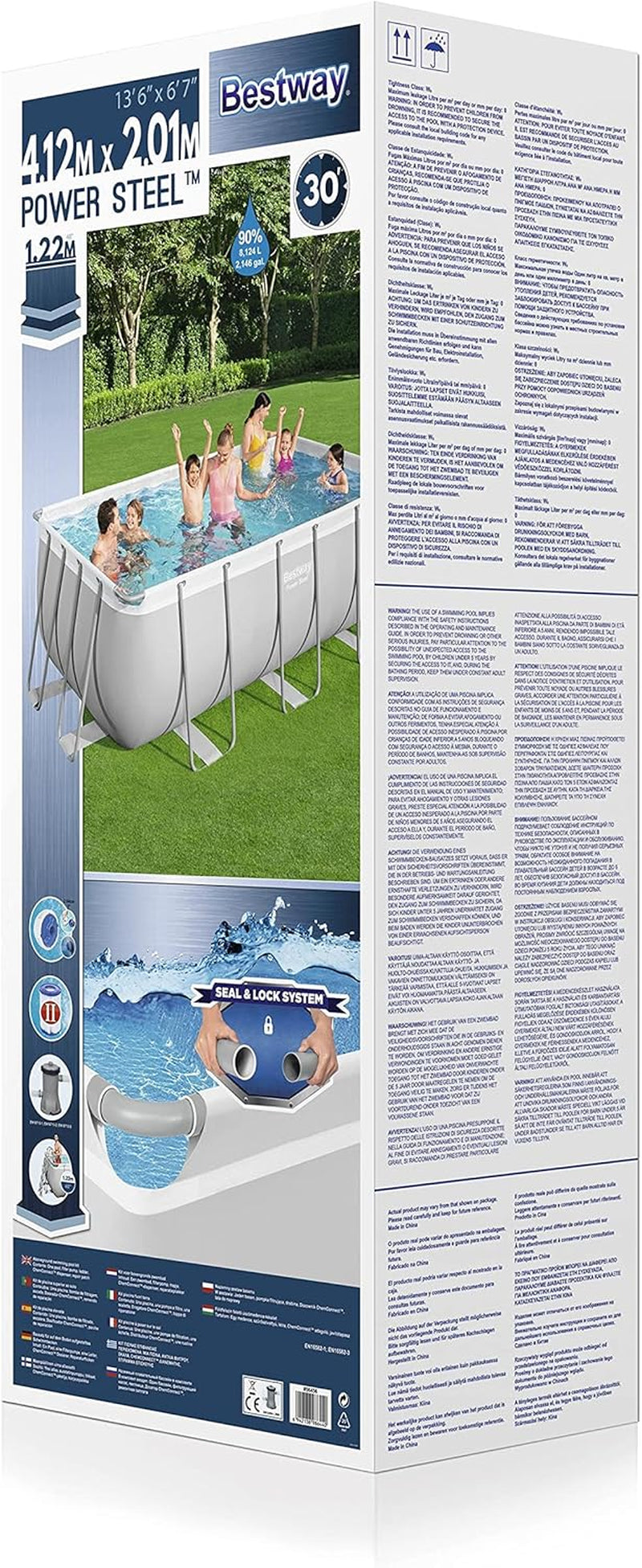 BW56456GB-21 Power Steel above Ground Pool, with Pump and Ladder, Grey, 13.6 Ft