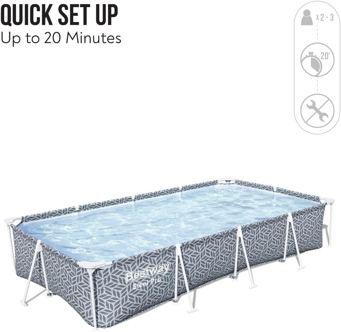 | Steel Pro Rectangle above Ground Pool, Leaf Shape Pattern Swimming Pool, Complete Set 3.66 M X 2.01 M X 66 Cm