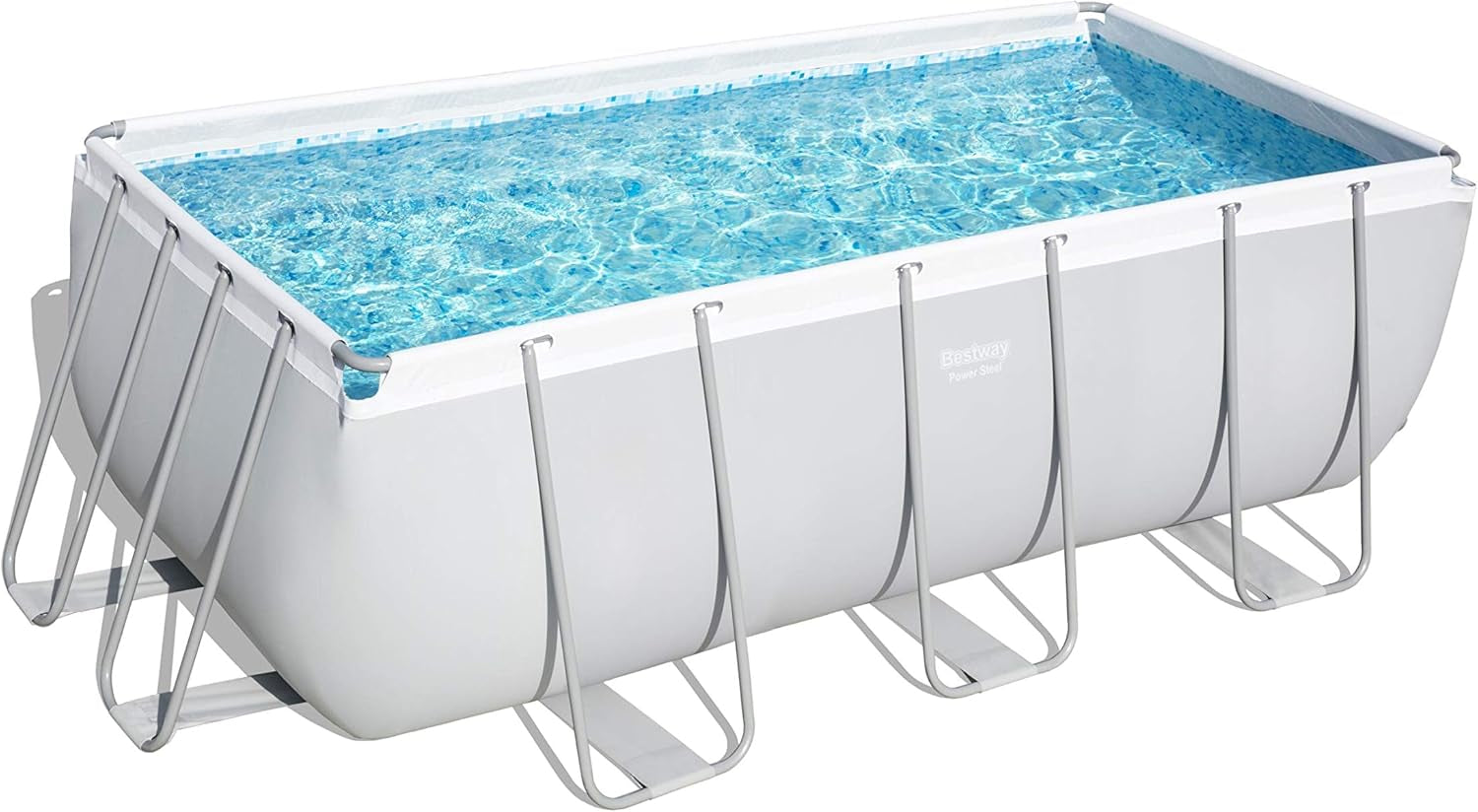 BW56456GB-21 Power Steel above Ground Pool, with Pump and Ladder, Grey, 13.6 Ft