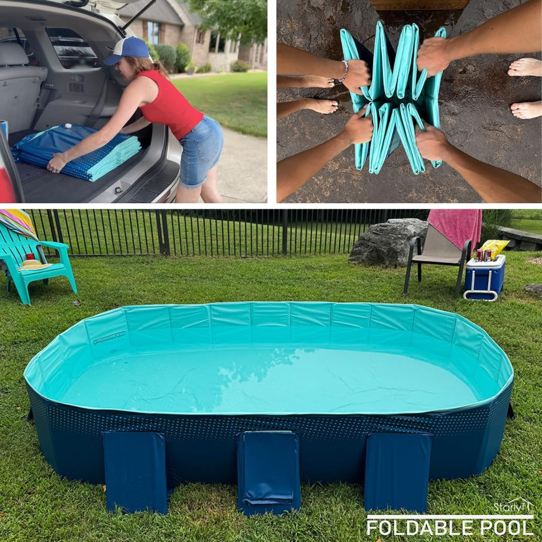 INDUSTEX Foldable Swimming Pool, Children'S Pool, Suitable for Dogs, Detachable, Portable Multi-Functional Outdoor PVC and Non-Slip - 253X133X50Cm