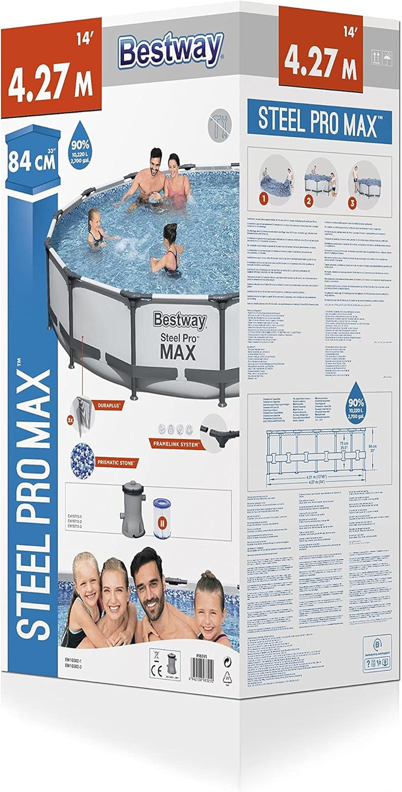 Steel Pro Max round Frame Swimming Pool with Filter Pump, Grey, 14Ft