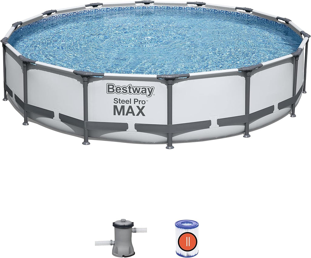 Steel Pro Max round Frame Swimming Pool with Filter Pump, Grey, 14Ft