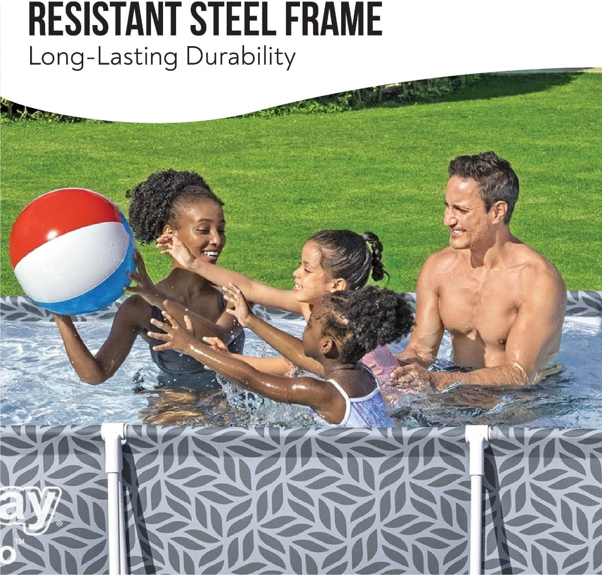 | Steel Pro Rectangle above Ground Pool, Leaf Shape Pattern Swimming Pool, Complete Set 3.66 M X 2.01 M X 66 Cm