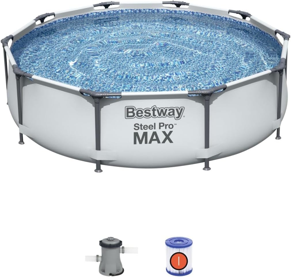Steel Pro Max | round Frame Swimming Pool with Filter Pump, above Ground Frame Pools, Grey, 10’