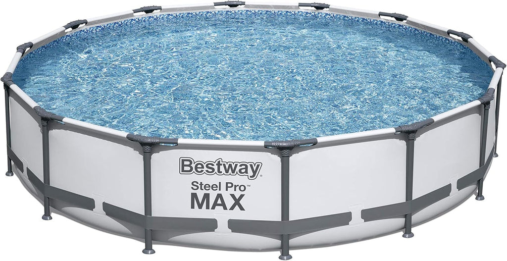 Steel Pro Max round Frame Swimming Pool with Filter Pump, Grey, 14Ft