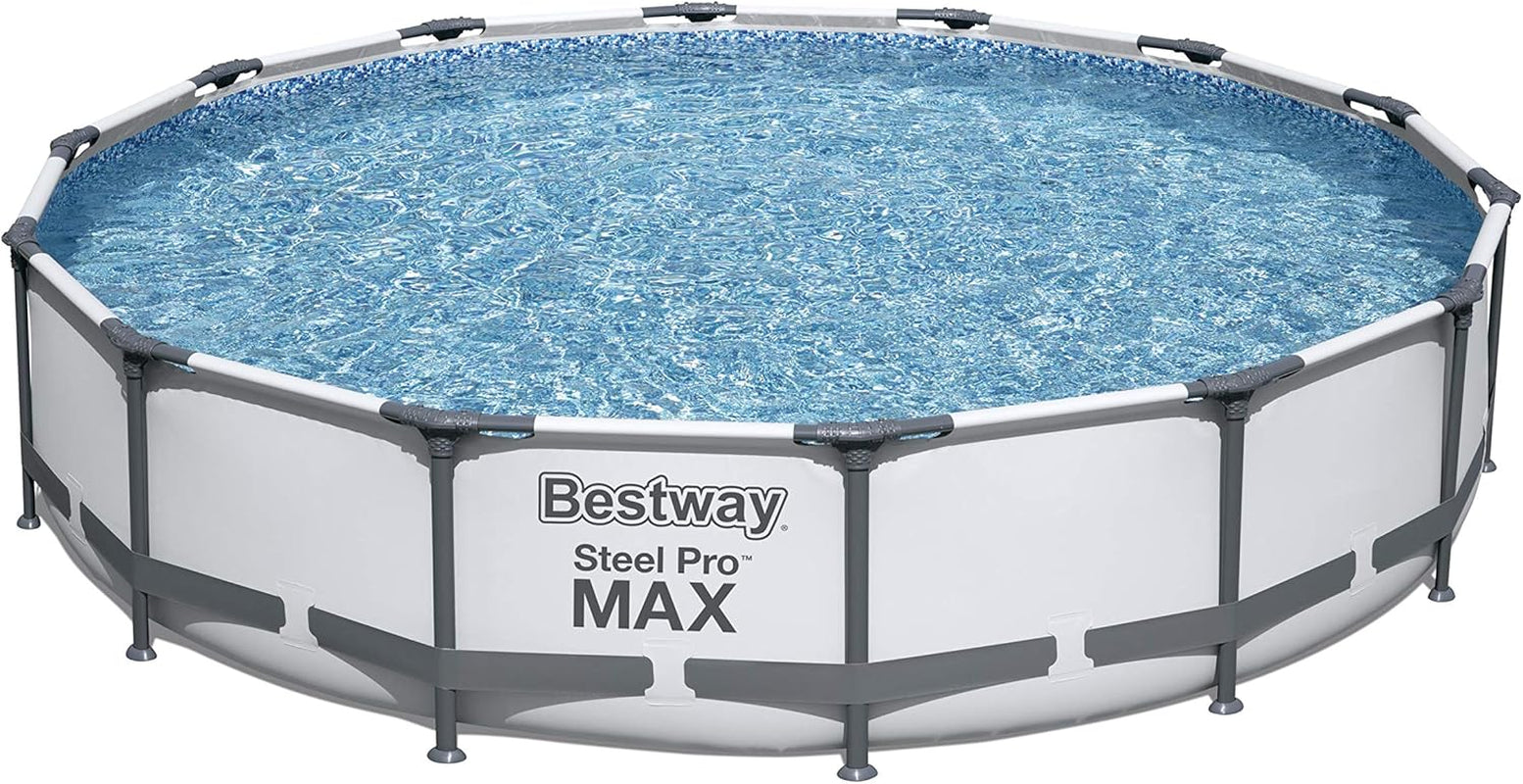 Steel Pro Max round Frame Swimming Pool with Filter Pump, Grey, 14Ft
