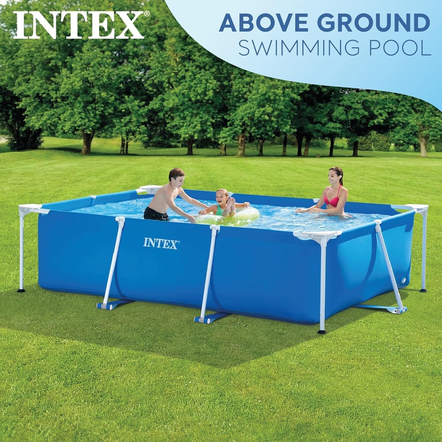 | 28272 Metal Frame Rectangular Outdoor Swimming Pool, Filter Pump Not Included, Capacity 3834 L, Measures 300 X 200 X 75 Centimeters - Colour Blue