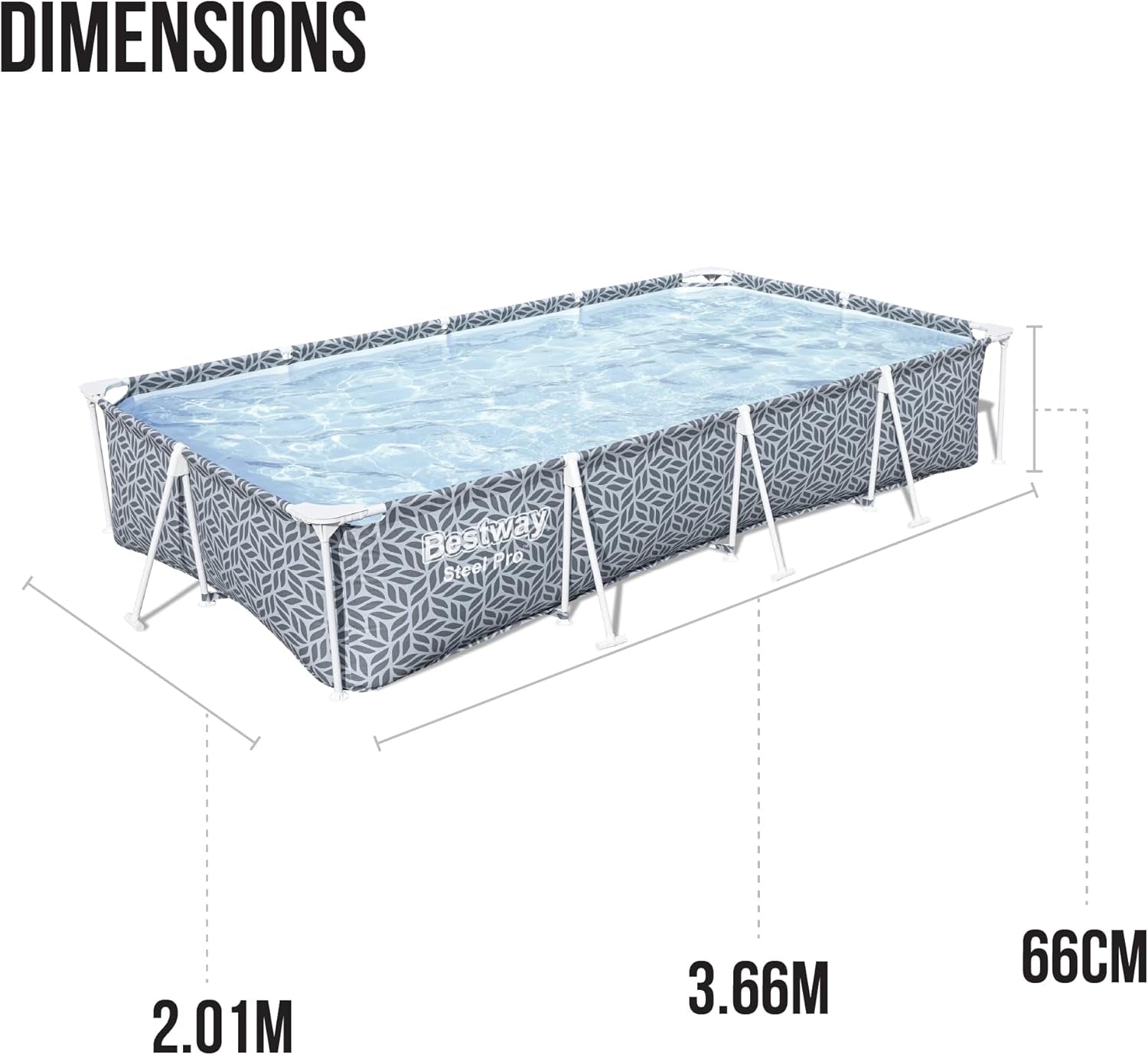 | Steel Pro Rectangle above Ground Pool, Leaf Shape Pattern Swimming Pool, Complete Set 3.66 M X 2.01 M X 66 Cm
