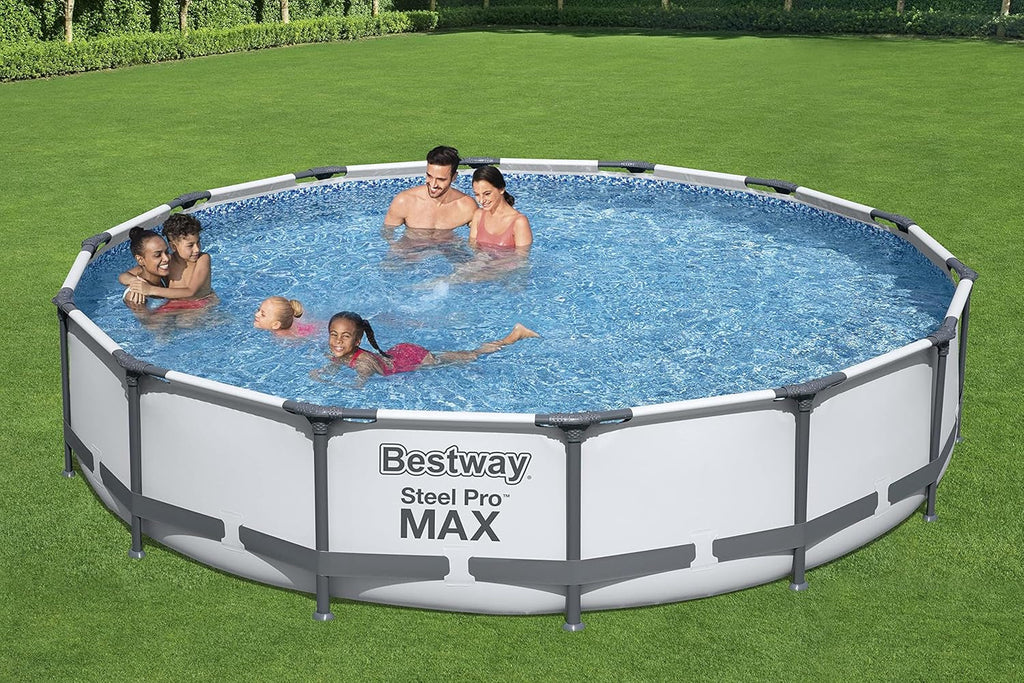 Steel Pro Max round Frame Swimming Pool with Filter Pump, Grey, 14Ft