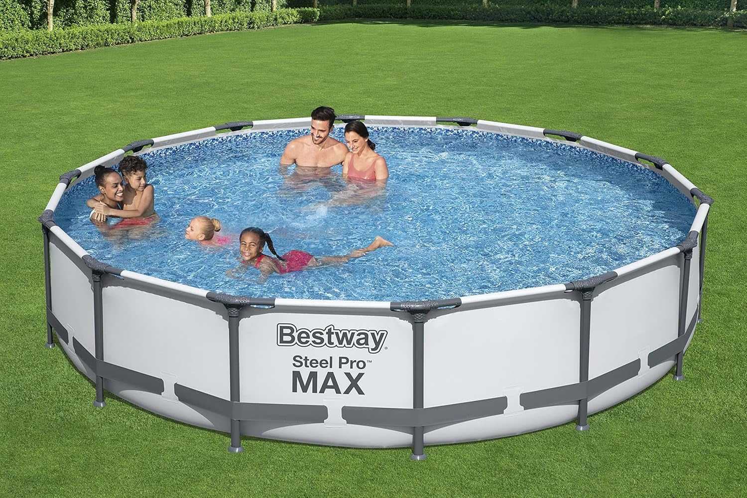 Steel Pro Max round Frame Swimming Pool with Filter Pump, Grey, 14Ft