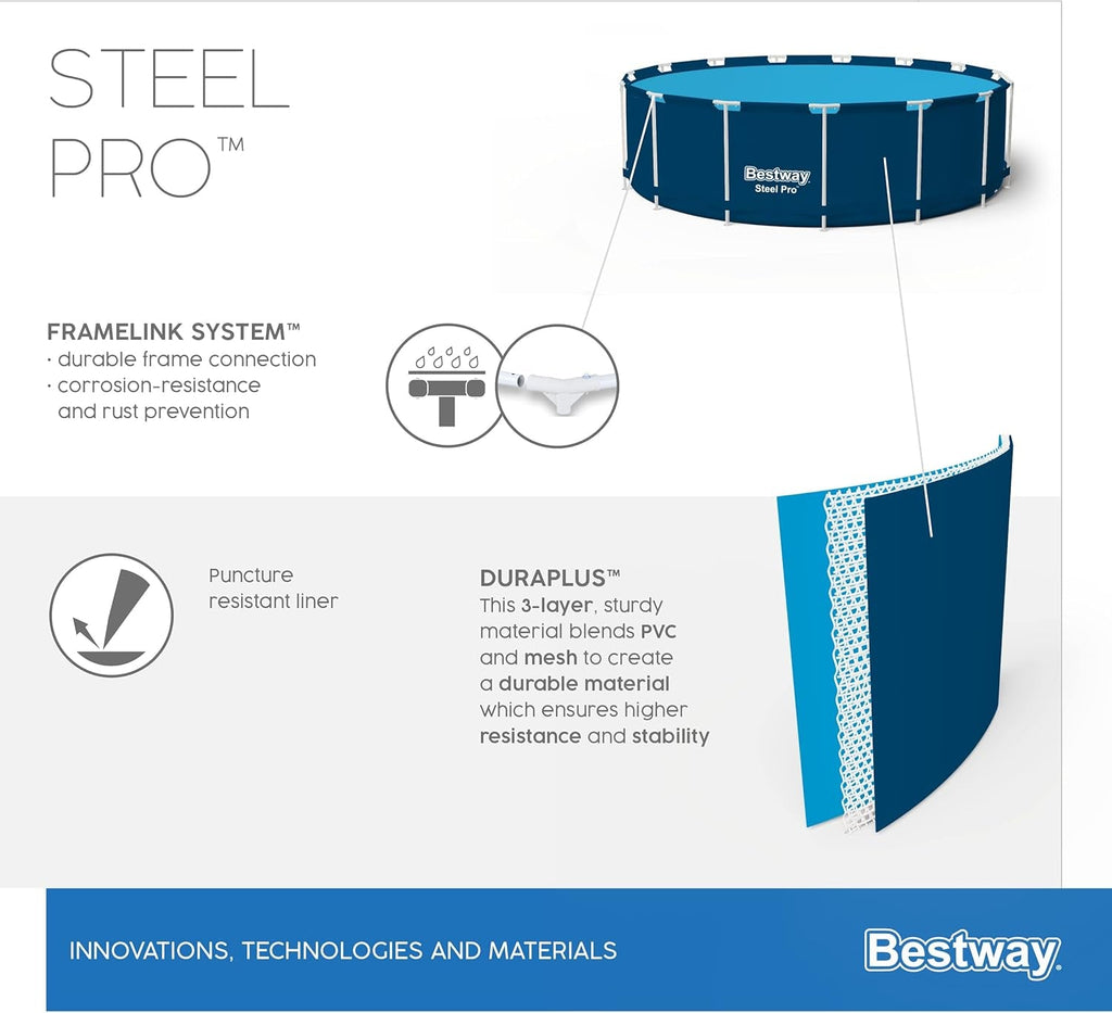 Steel Pro Swimming Pool | above Ground round Paddling Pool, 12' X 30"