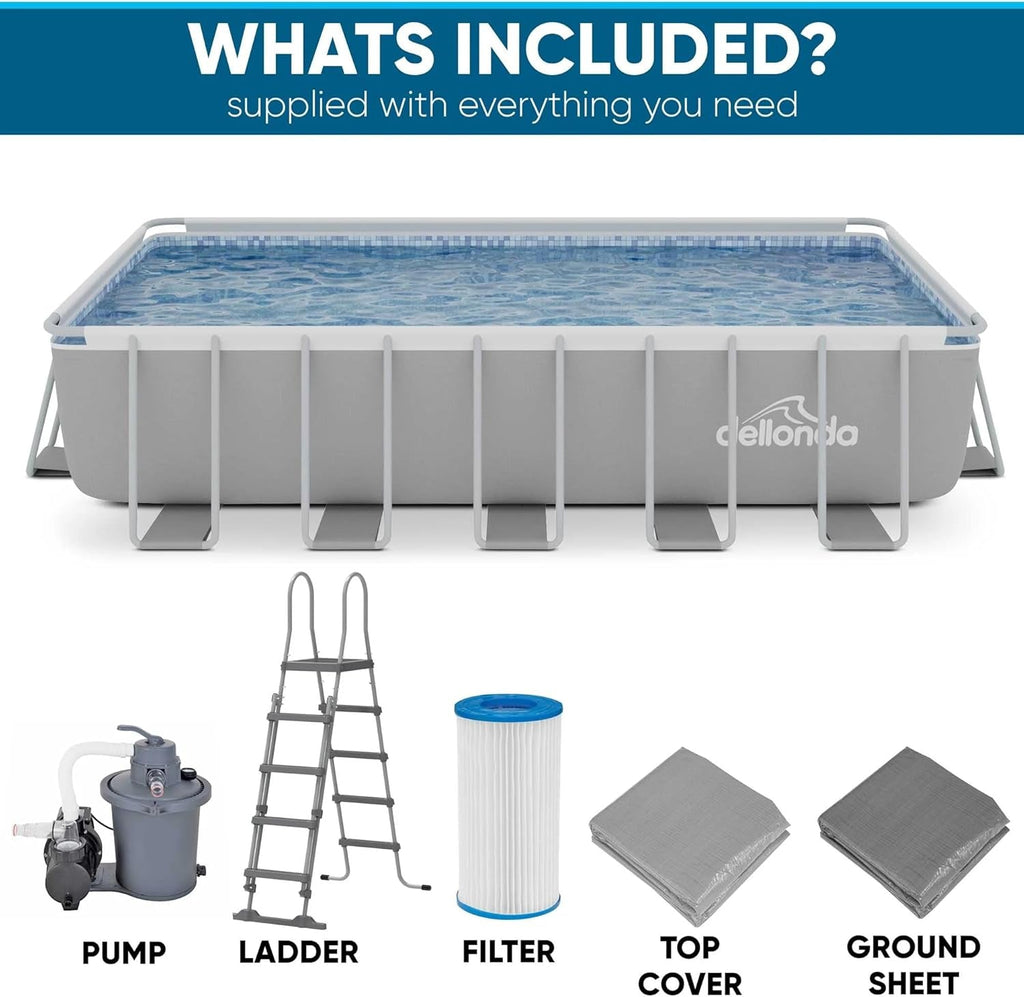 21Ft Deluxe Rectangular Steel Frame Swimming Pool with Step Ladder & Filter Pump - DL150
