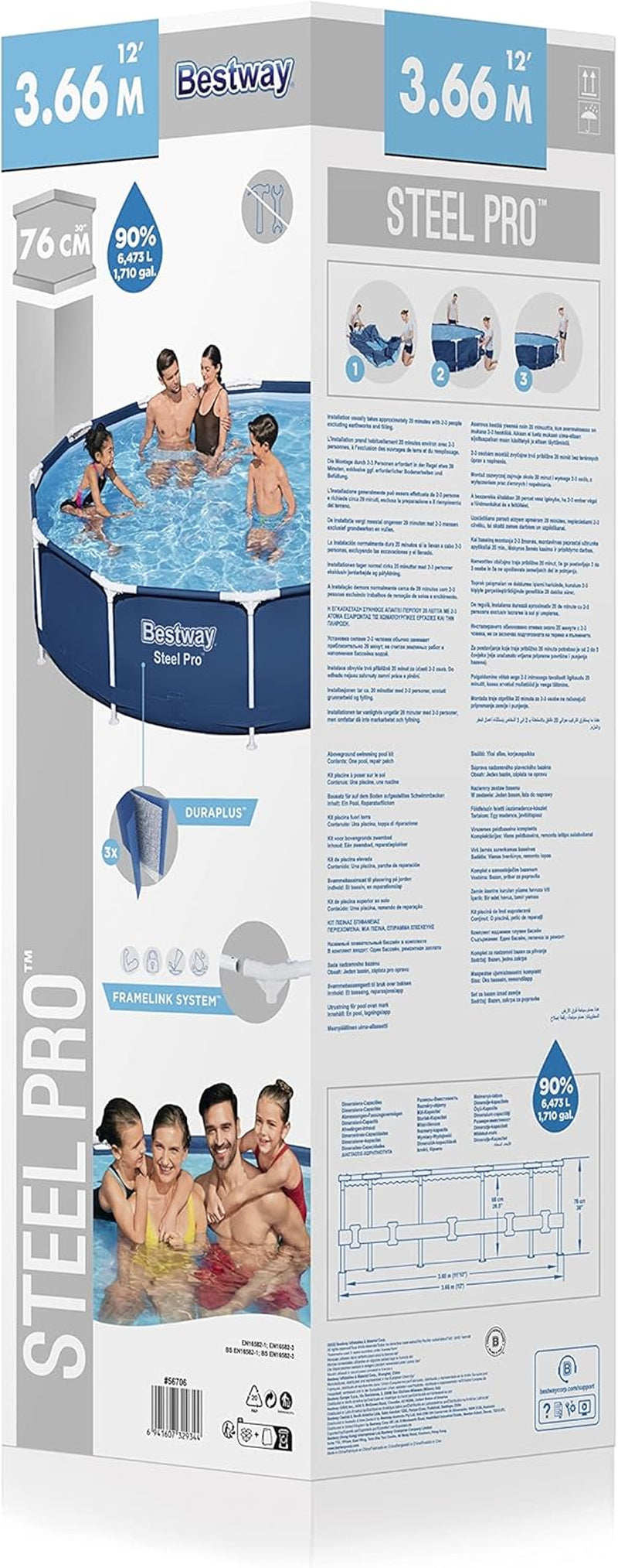 Steel Pro Swimming Pool | above Ground round Paddling Pool, 12' X 30"