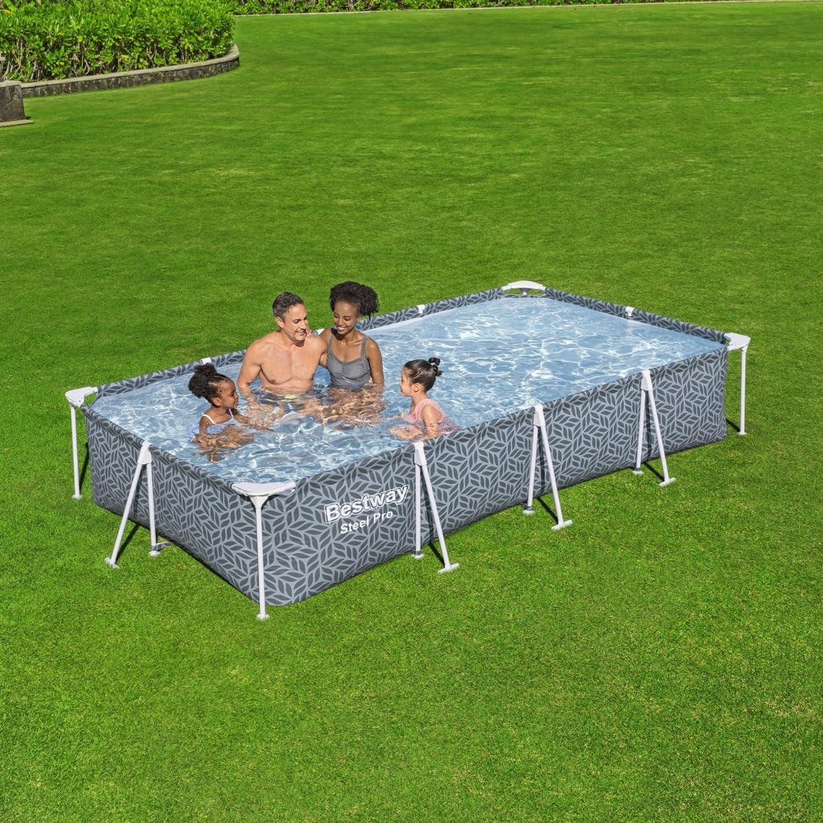 | Steel Pro Rectangle above Ground Pool, Leaf Shape Pattern Swimming Pool, Complete Set 3.66 M X 2.01 M X 66 Cm
