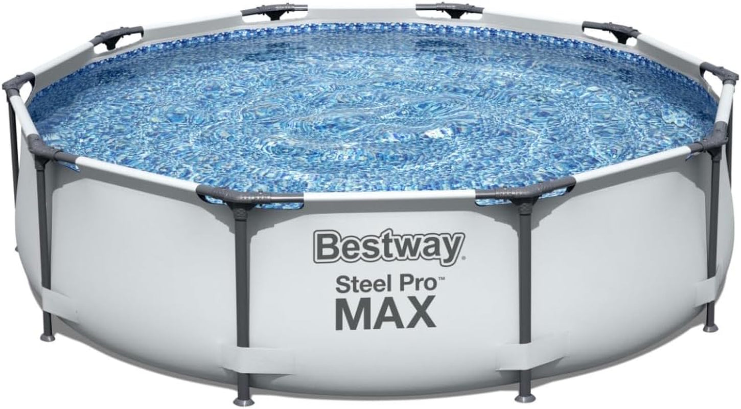Steel Pro Max | round Frame Swimming Pool with Filter Pump, above Ground Frame Pools, Grey, 10’
