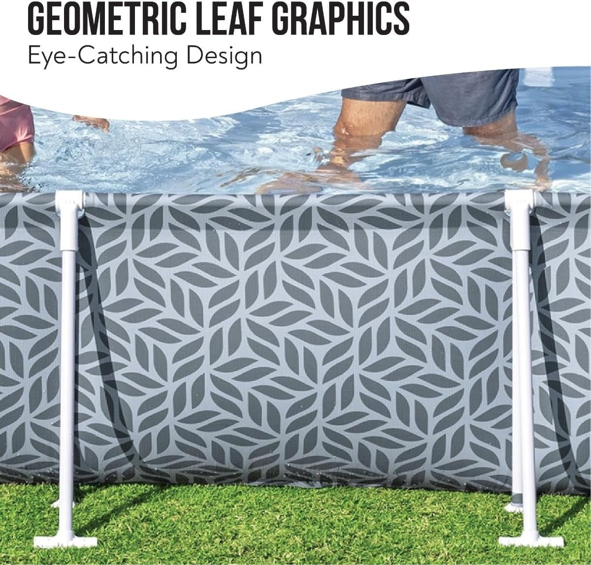 | Steel Pro Rectangle above Ground Pool, Leaf Shape Pattern Swimming Pool, Complete Set 3.66 M X 2.01 M X 66 Cm