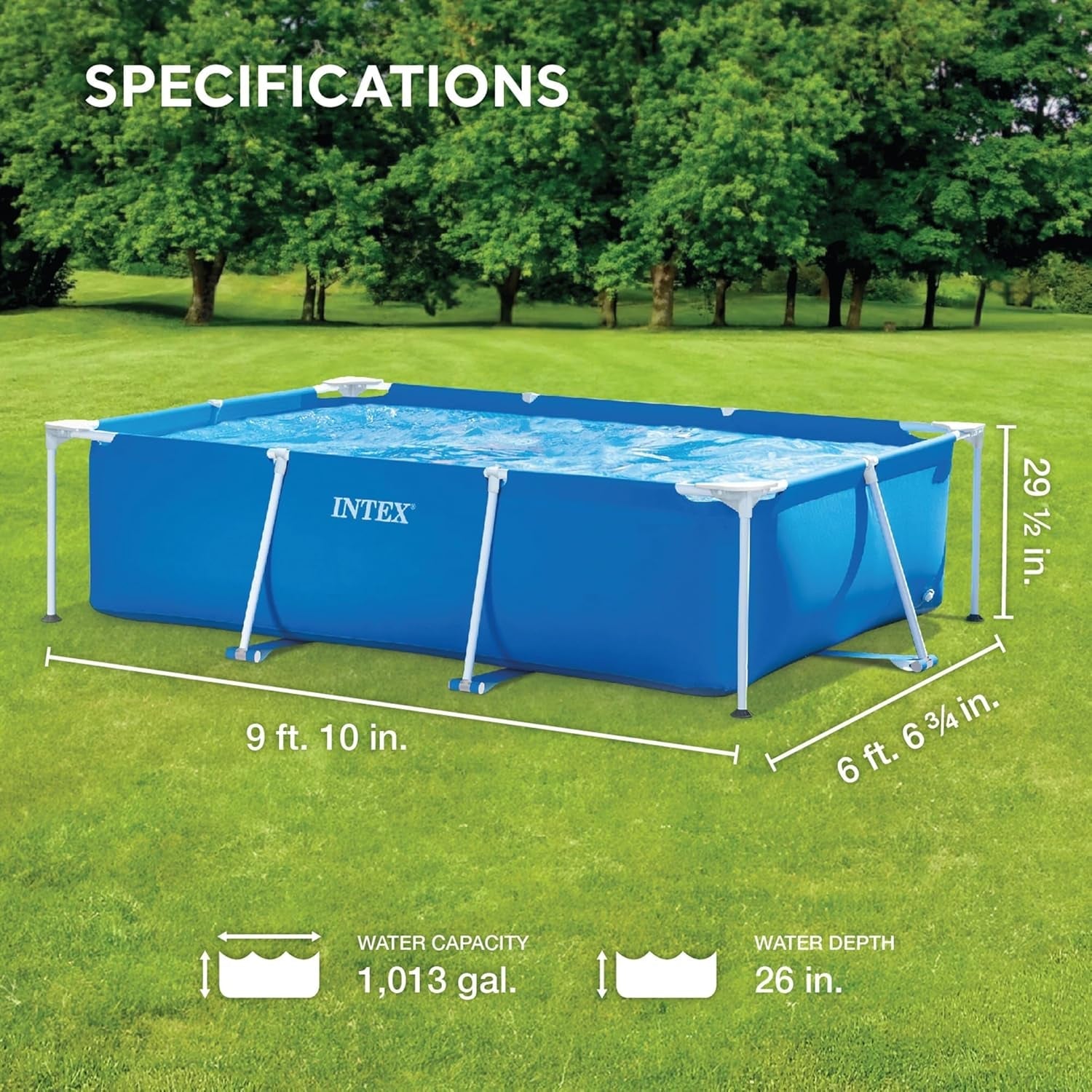 | 28272 Metal Frame Rectangular Outdoor Swimming Pool, Filter Pump Not Included, Capacity 3834 L, Measures 300 X 200 X 75 Centimeters - Colour Blue
