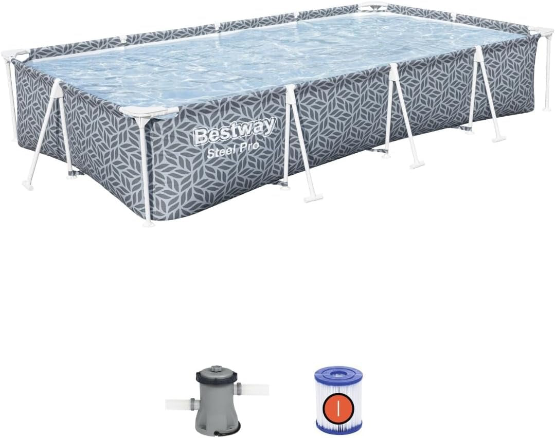 | Steel Pro Rectangle above Ground Pool, Leaf Shape Pattern Swimming Pool, Complete Set 3.66 M X 2.01 M X 66 Cm