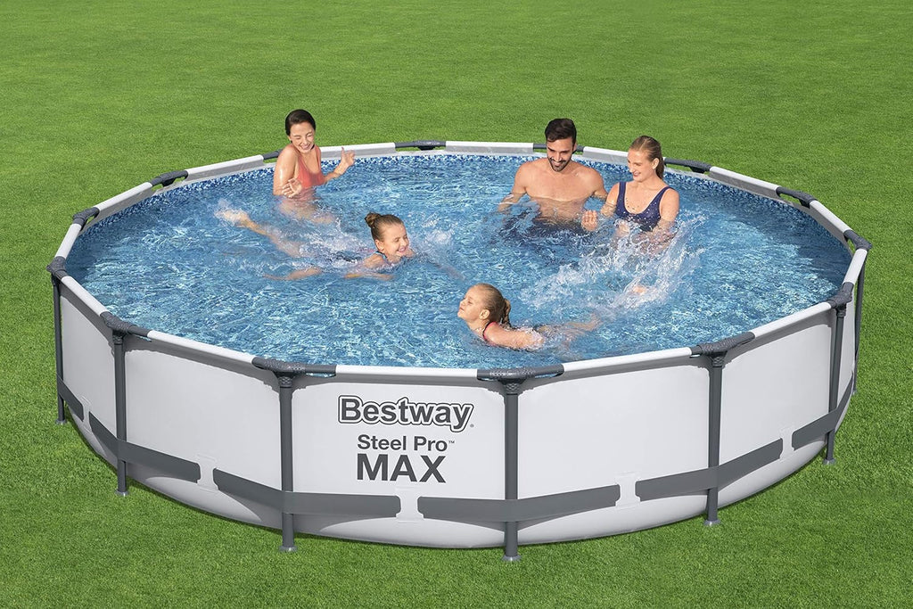 Steel Pro Max round Frame Swimming Pool with Filter Pump, Grey, 14Ft