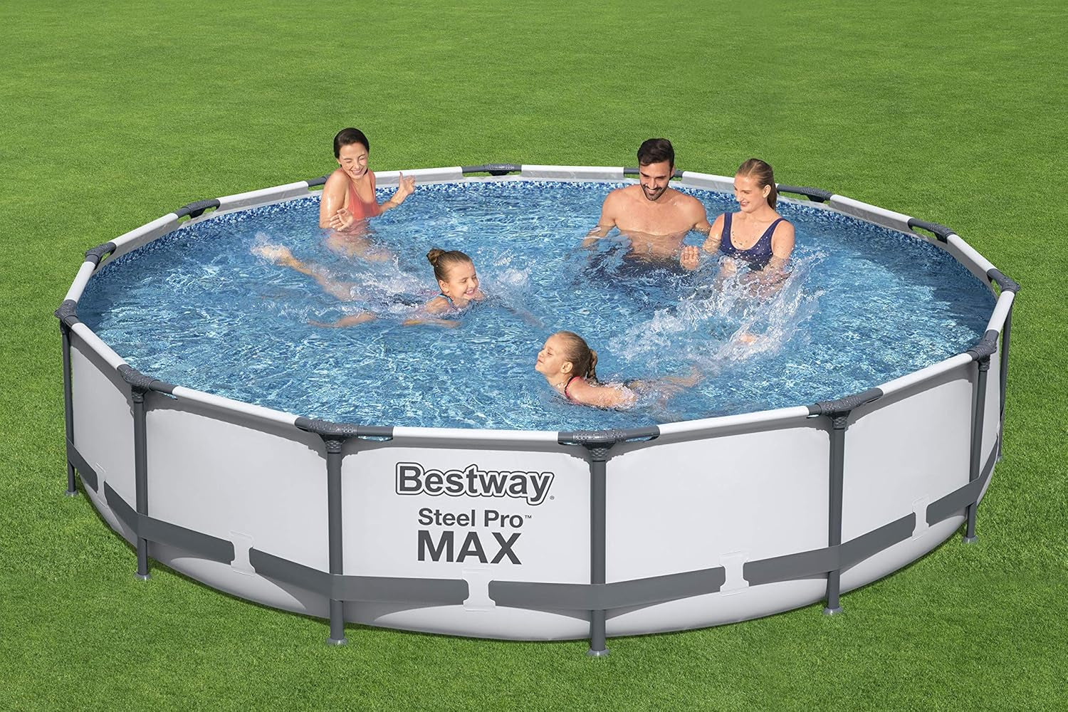 Steel Pro Max round Frame Swimming Pool with Filter Pump, Grey, 14Ft