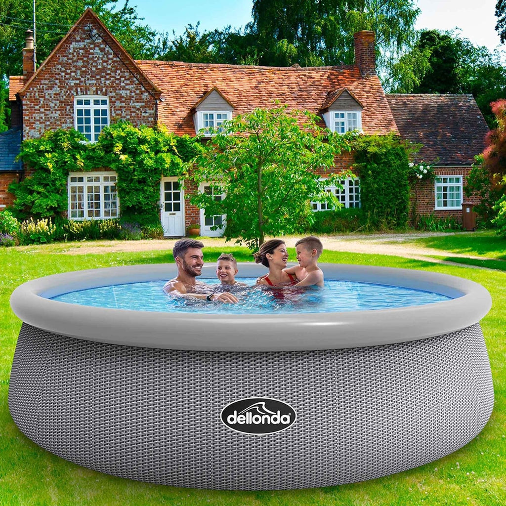 15Ft Inflatable Swimming Pool round with Filter Pump - Grey Rattan - DL18