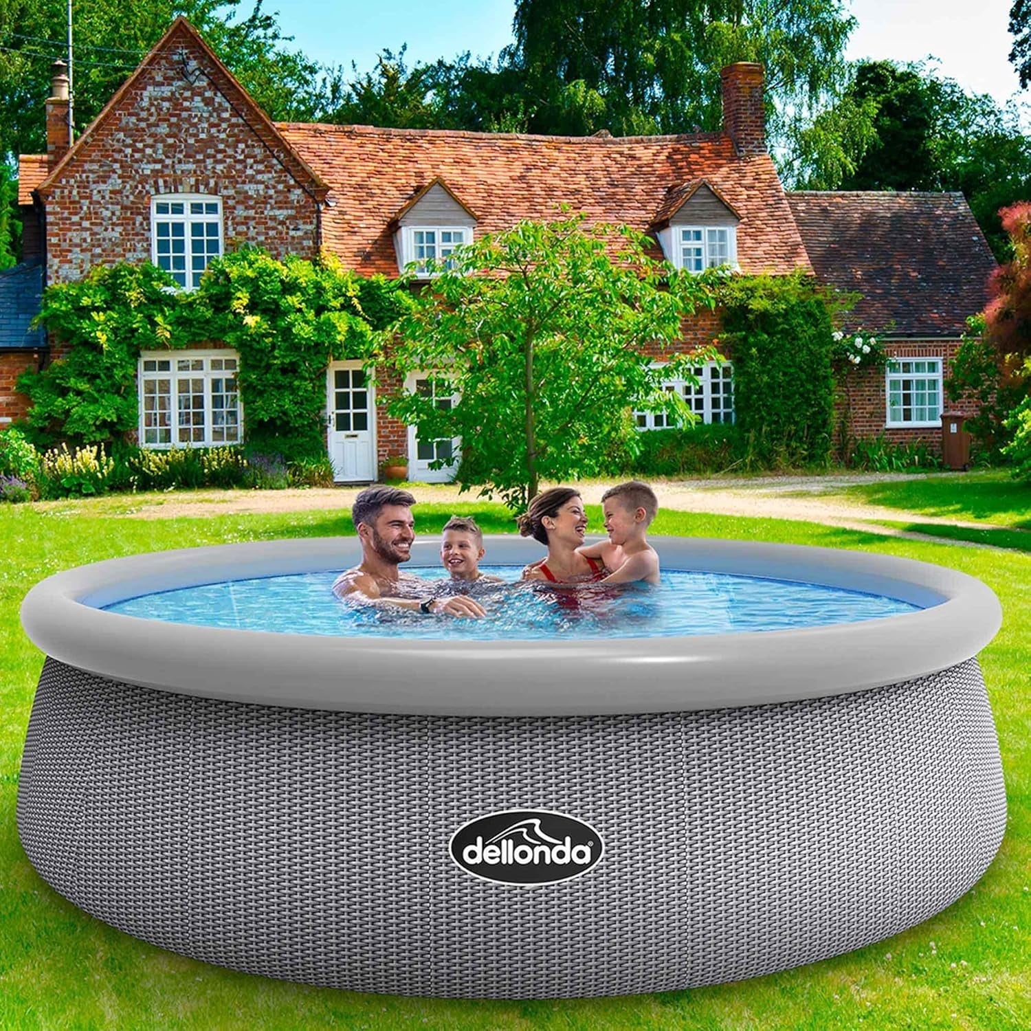15Ft Inflatable Swimming Pool round with Filter Pump - Grey Rattan - DL18